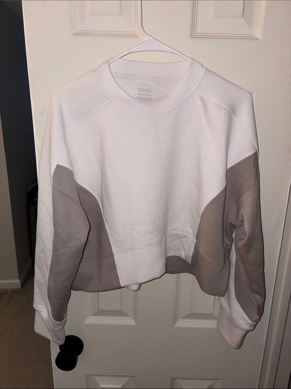 YPB White & Taupe Colorblock Crew Sweatshirt